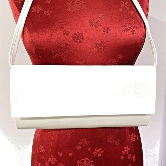 White Patent Clutch Purse Converts To Shoulderbag Sleek Mid Century Modern Look - Picture 3 of 9